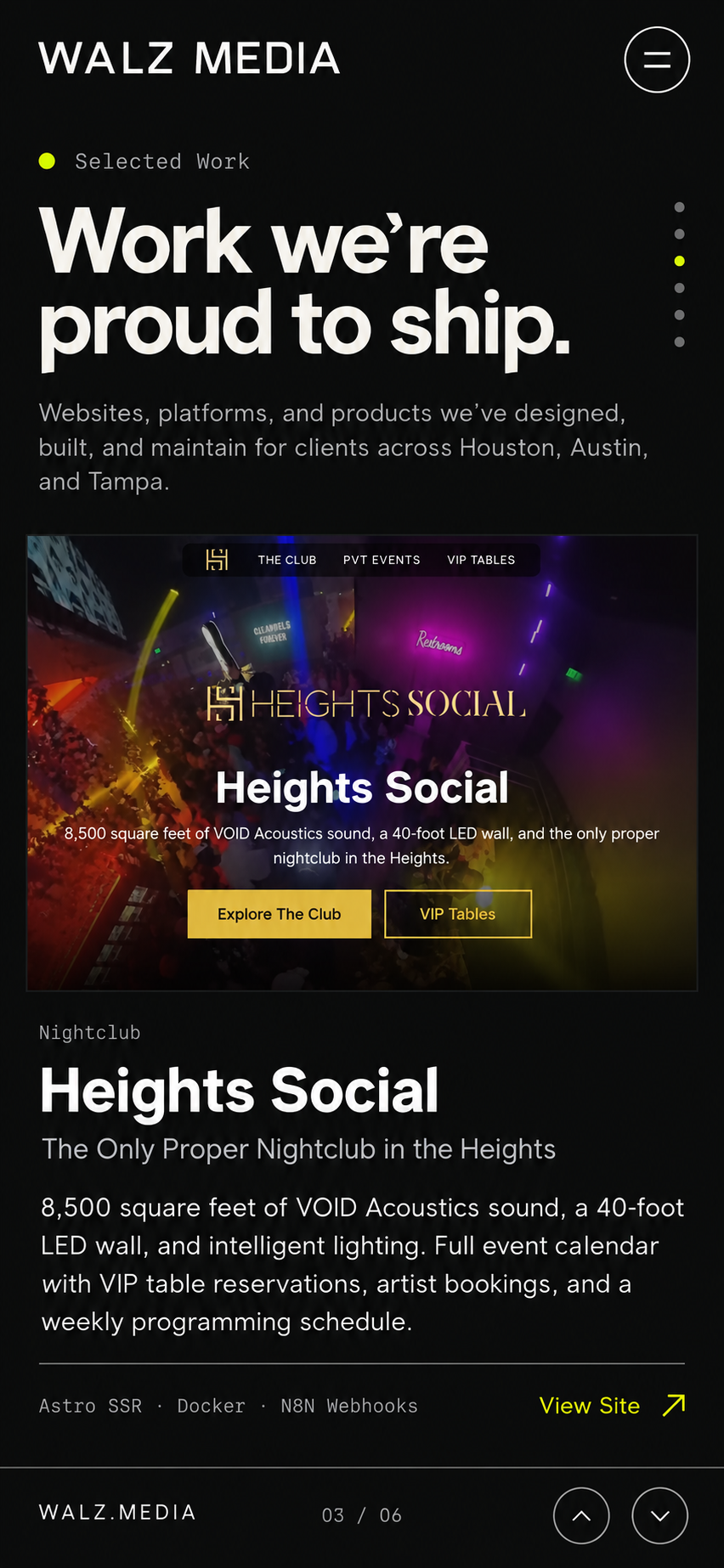 Work we’re proud to ship. Heights Social case study, using the existing project wording and a website image reference.